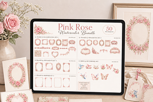 Pink Rose Watercolor frames
