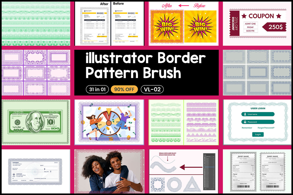 Illustrator Security Border Brush, a Brush Add-On by MRI STUDIO (Photo 1 of 26)