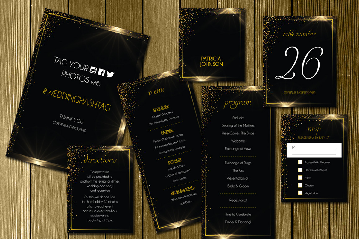Black Gold Wedding Invitation Suite, an Invitation Template by Elegrad Design Agency (Photo 1 of 9)