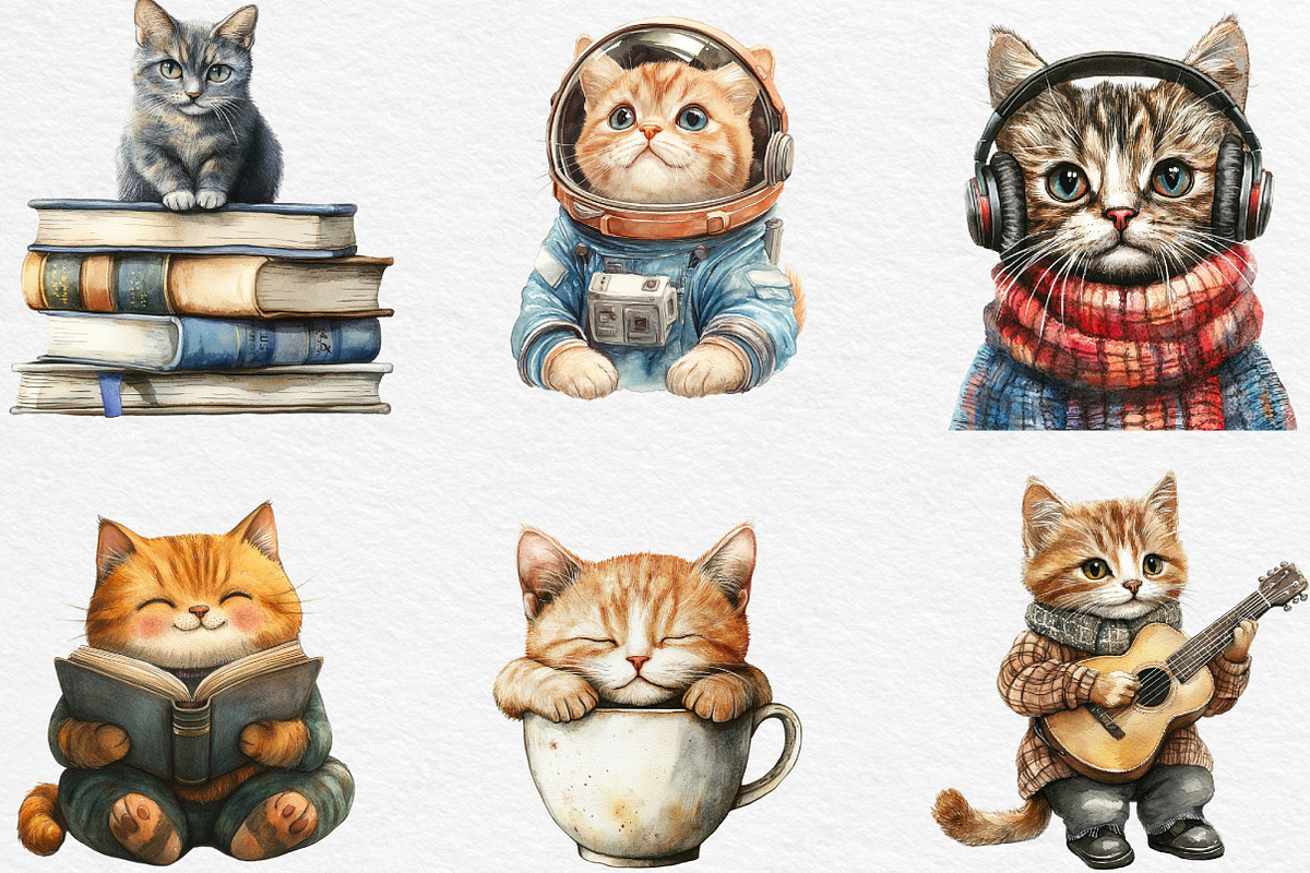 Quirky Cats Sublimation Clipart, an Illustration by Black Bird Studio (Photo 3 of 6)