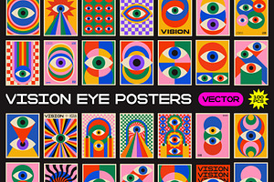100 VISION EYE VECTOR POSTERS SET, a Texture Graphic by craftlove