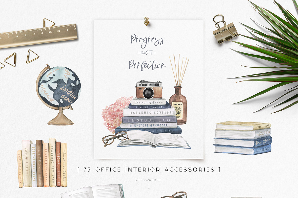 Watercolor Workspace Elements, a Decorative Illustration by beehouse studio (Photo 7 of 14)