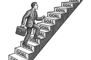 Businessman Climbing Staircase of, a Person Illustration by AlexArt