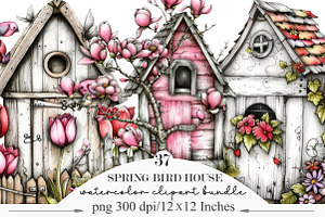 Spring Bird House Bundle Clipart, an Illustration by Designking