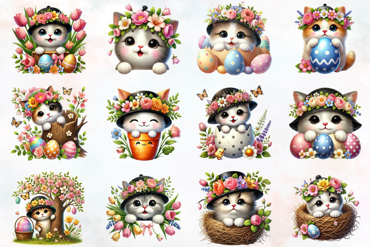 Easter day cat peeking clipart, an Illustration by RobertsArt (Photo 4 of 7)