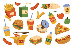 Fast Food Set, a Food Illustration by alexdndz