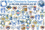 Blue Chinoiserie Summer Clipart PNG, an Illustration by Sublimation Artist (Thumbnail 1 of 6)