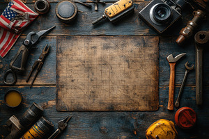 Workbench tools and materials arrang, a Photo by Tanuart