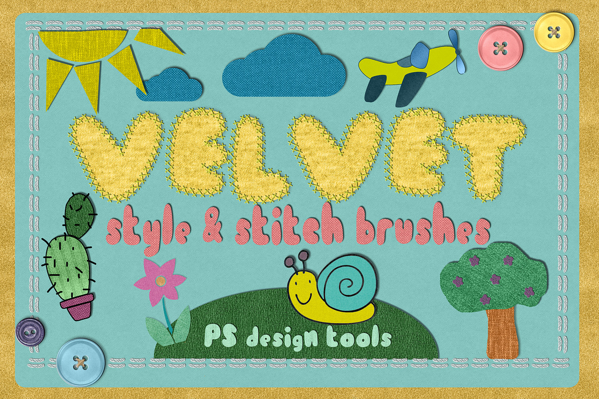 Velvet STYLES & STITCH BRUSHES PS, a Layer Style Add-On by Alexiva (Photo 1 of 6)