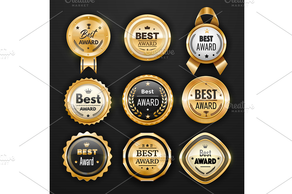Golden award seals, medal, marks, an Illustration by Vector Tradition