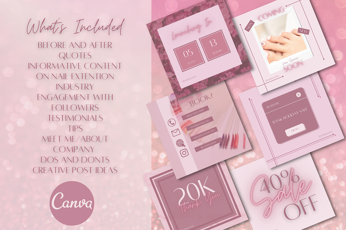 Pink Nail Instagram Template Bundle, a Social Media Template by Faytemplates (Photo 7 of 10)