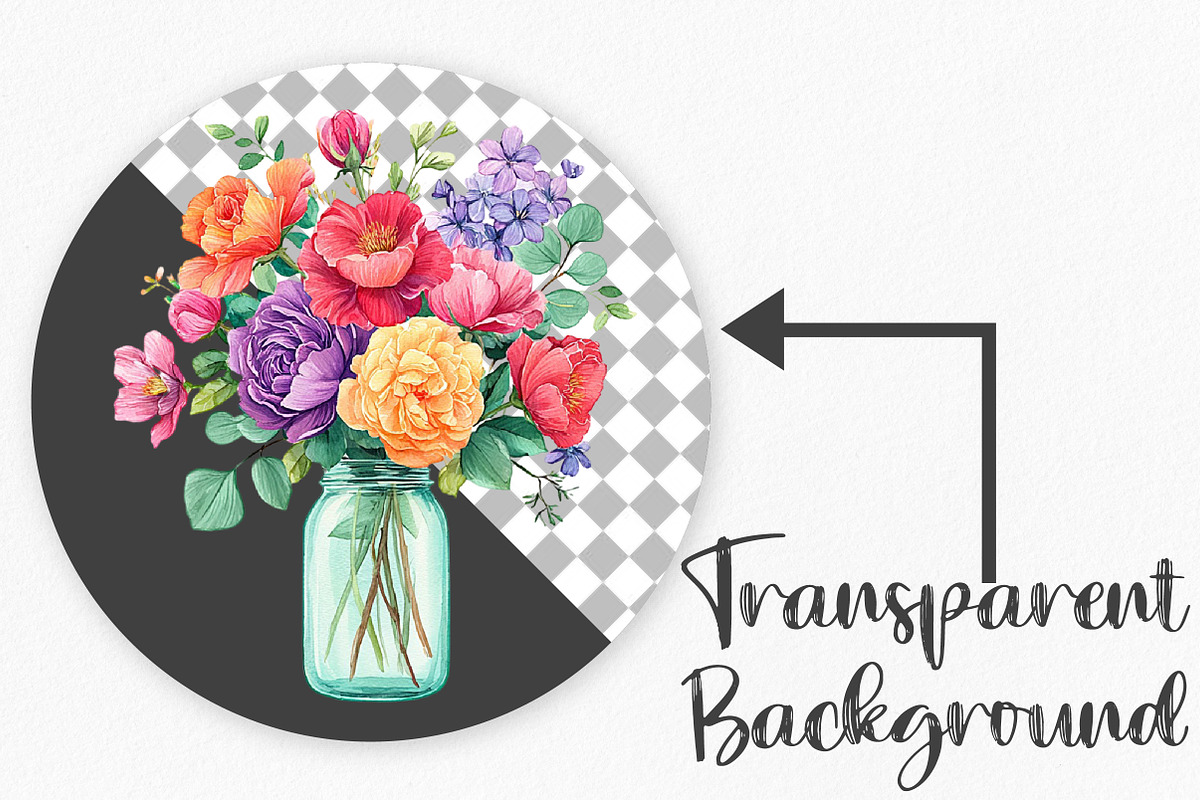 watercolor Flowers in jar Clipart, an Illustration by Canvas Craft (Photo 2 of 6)