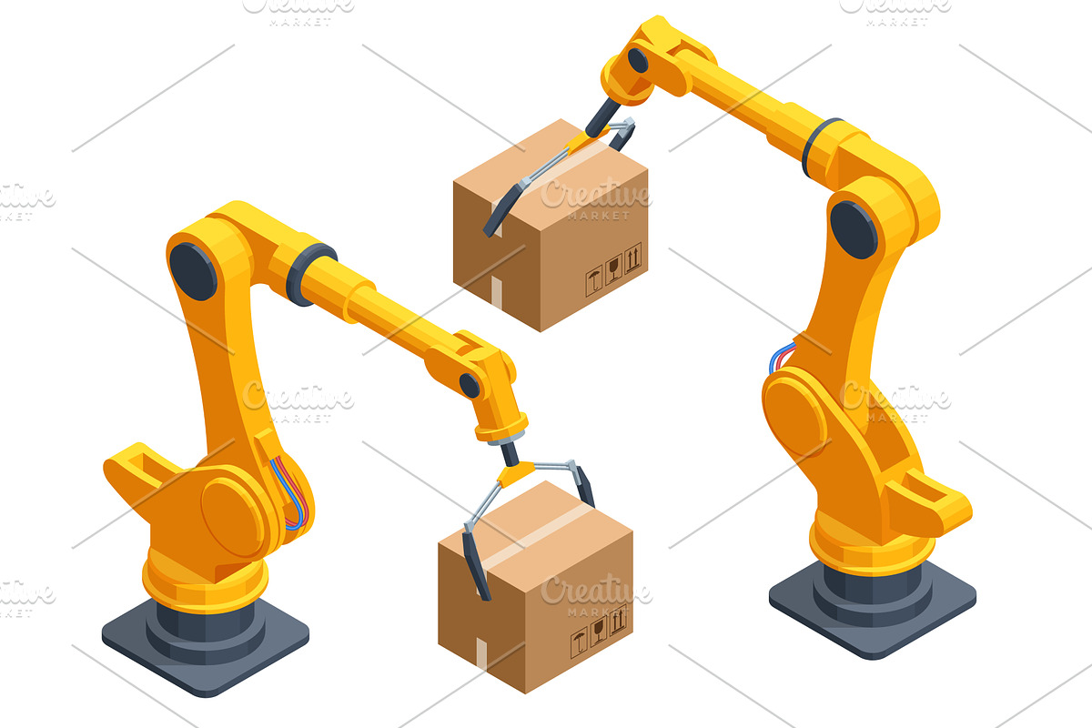 Isometric industrial robot arm, an Illustration by Golden Sikorka