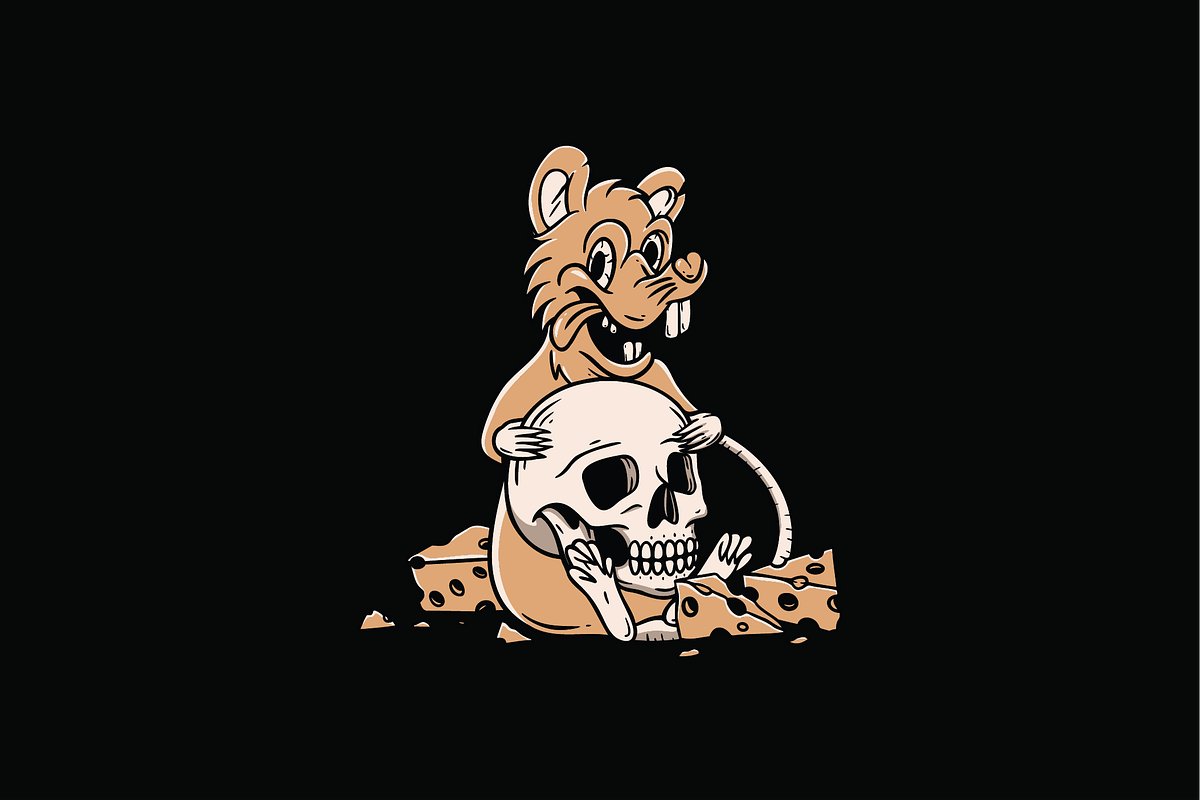 Skeleton and Mouse with Cheese, an Object Illustration by nomlimo.com (Photo 1 of 3)