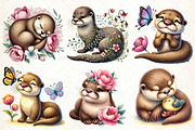 Watercolor Spring Otter Clipart, an Illustration by DreamCafeArt (Thumbnail 3 of 3)