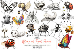 Whimsical Insect Clipart Set, an Illustration by DreamCafeArt