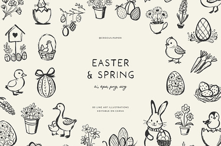 EASTER line art illustrations, a Seasonal Illustration by Crocus Paperi