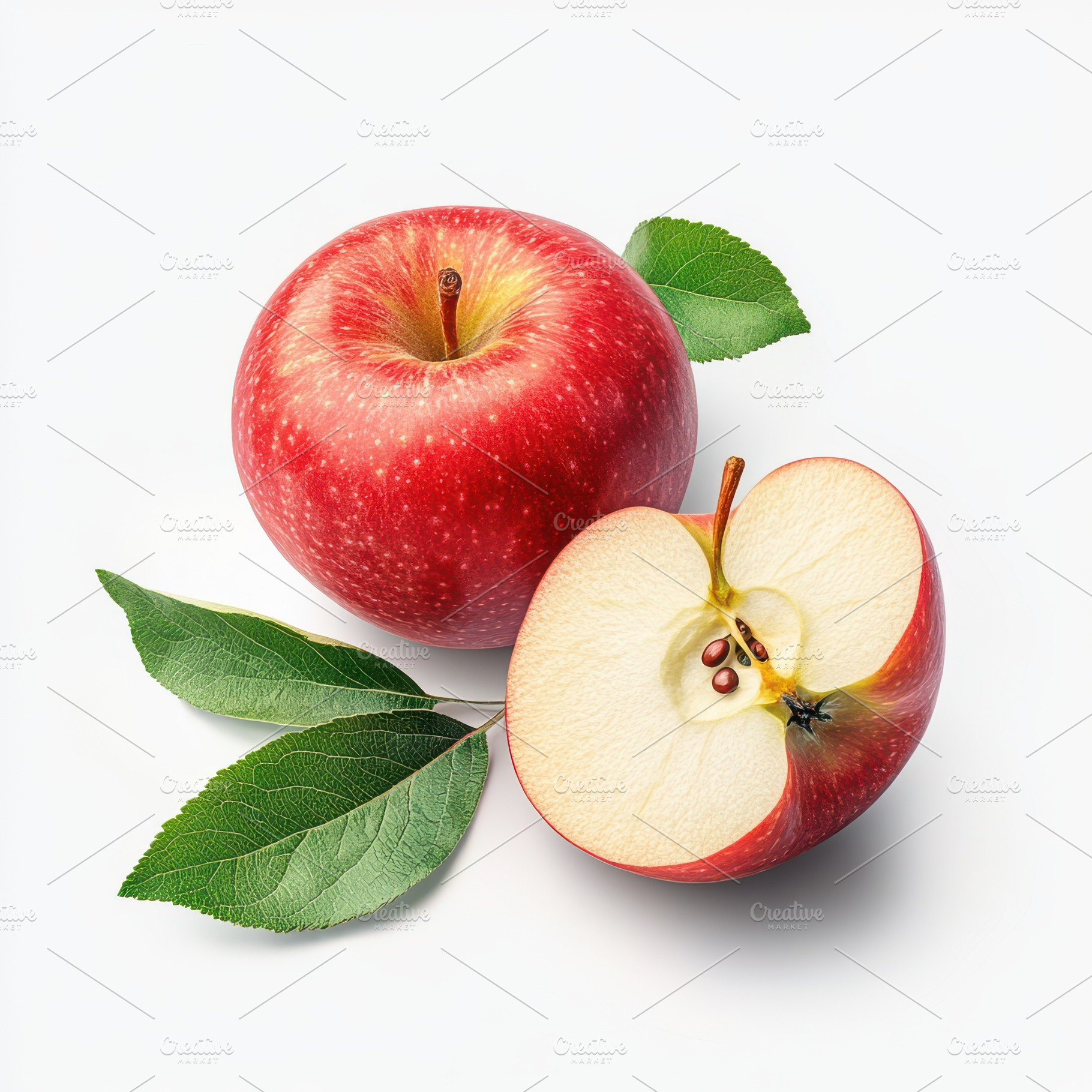 Ripe red apple fruit with apple half, a Food & Drink Photo by Pixeness Studio