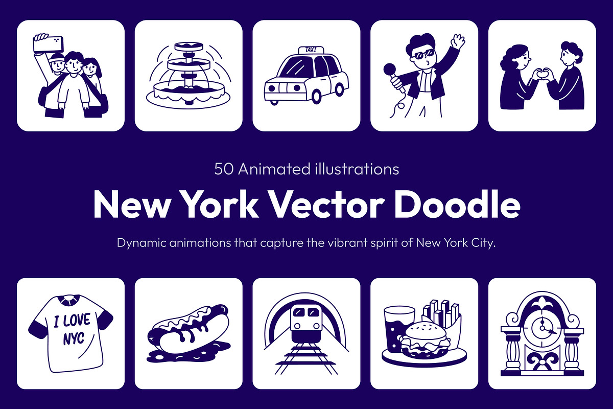 Animated New York Vector Drawing Set, an Outline Icon by Vectors Market (Photo 1 of 5)