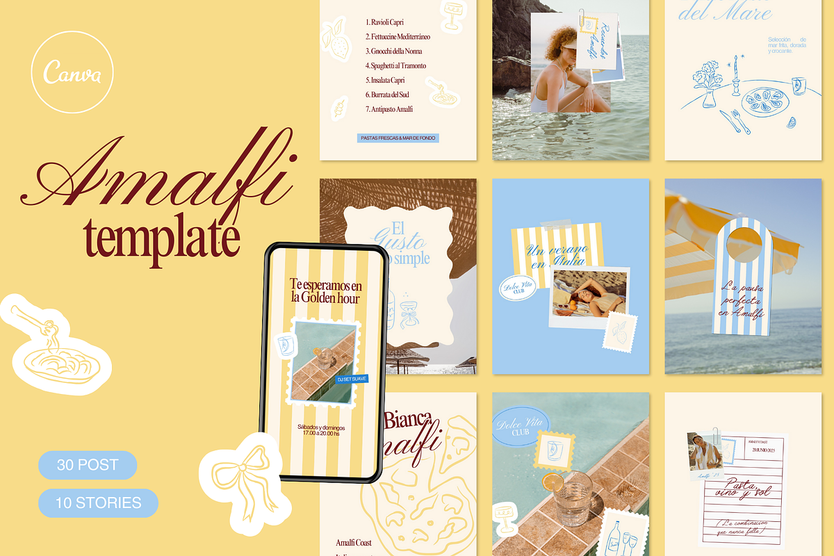 AMALFI | Canva Instagram template, a Social Media Template by Mila Estudio (Photo 1 of 6)