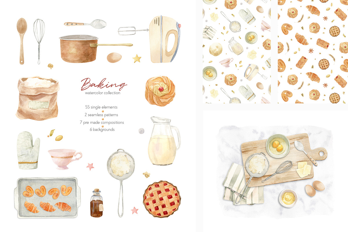 Baking at home - watercolor clipart, an Illustration by Julia M. Watercolor (Photo 1 of 12)