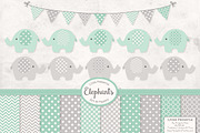 Mint Elephant Clipart & Patterns, an Illustration by Amanda Ilkov (Thumbnail 1 of 3)