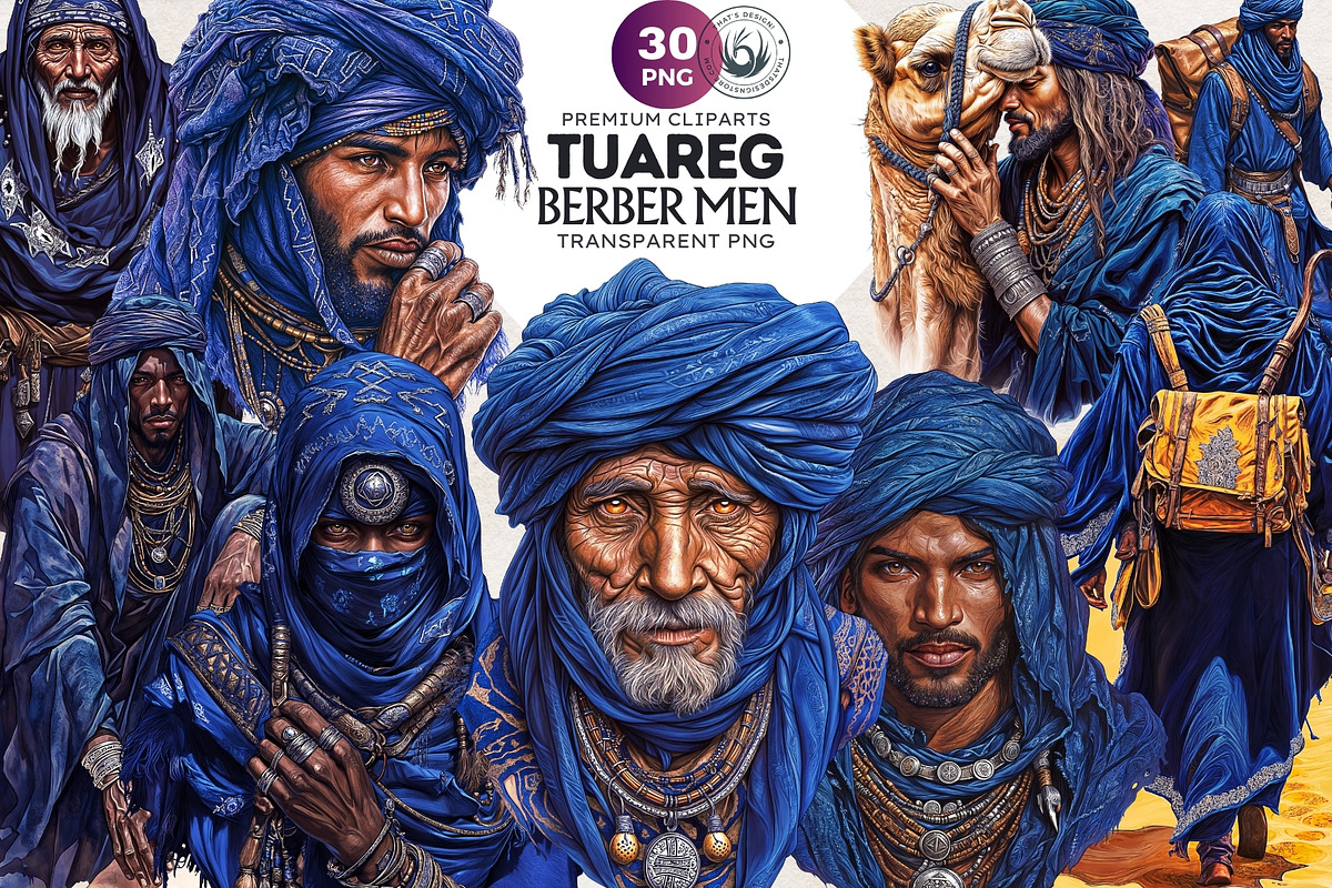 Berber Tuareg Man clipart set, a Person Illustration by ThatsDesignArt (Photo 1 of 10)