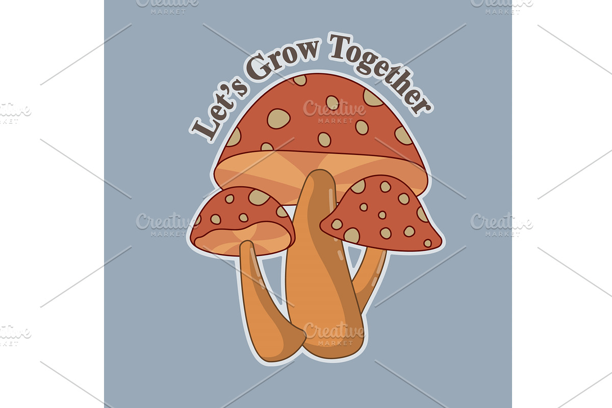 Retro print three friends mushrooms, an Illustration by Vector graphics