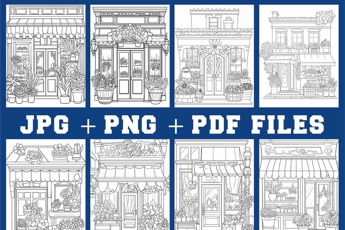 Floral Storefront Coloring Book Page, a Decorative Illustration by ...
