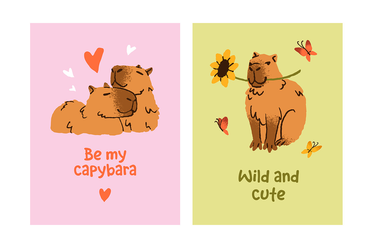 Cute capibaras set, stickers, cards, an Animal Illustration by PaperTrident (Photo 6 of 7)