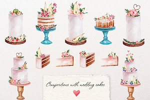 Cakes. Sweet Watercolor Clipart