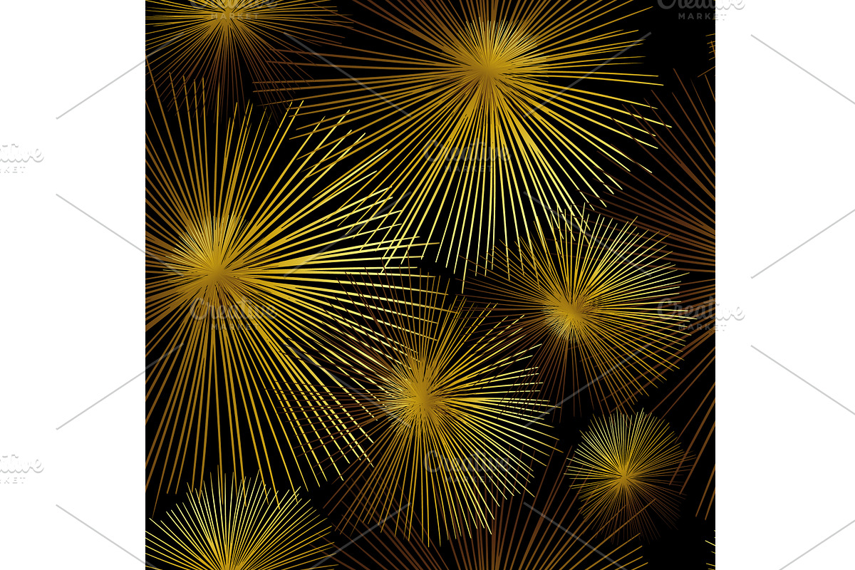 Golden fireworks seamless background, a Texture Illustration by Nenahliadava Design