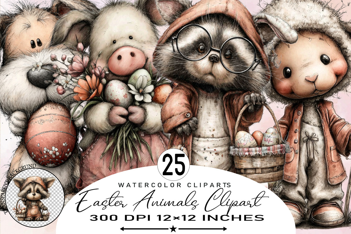 Watercolor Easter Animals Clipart Bu, an Illustration by SVGArt (Photo 1 of 7)