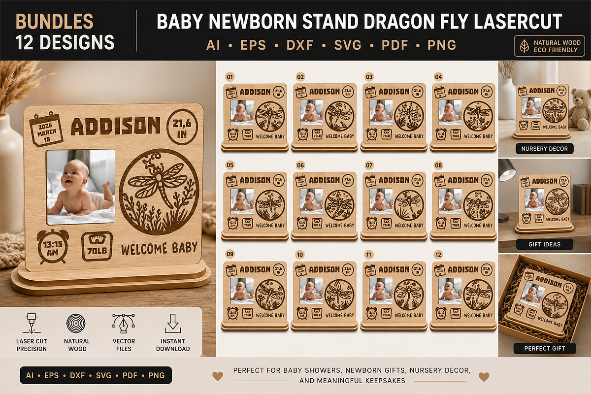 Baby Newborn Stand Dragon Fly Laser, an Object Graphic by OTVEY DESIGN (Photo 1 of 13)