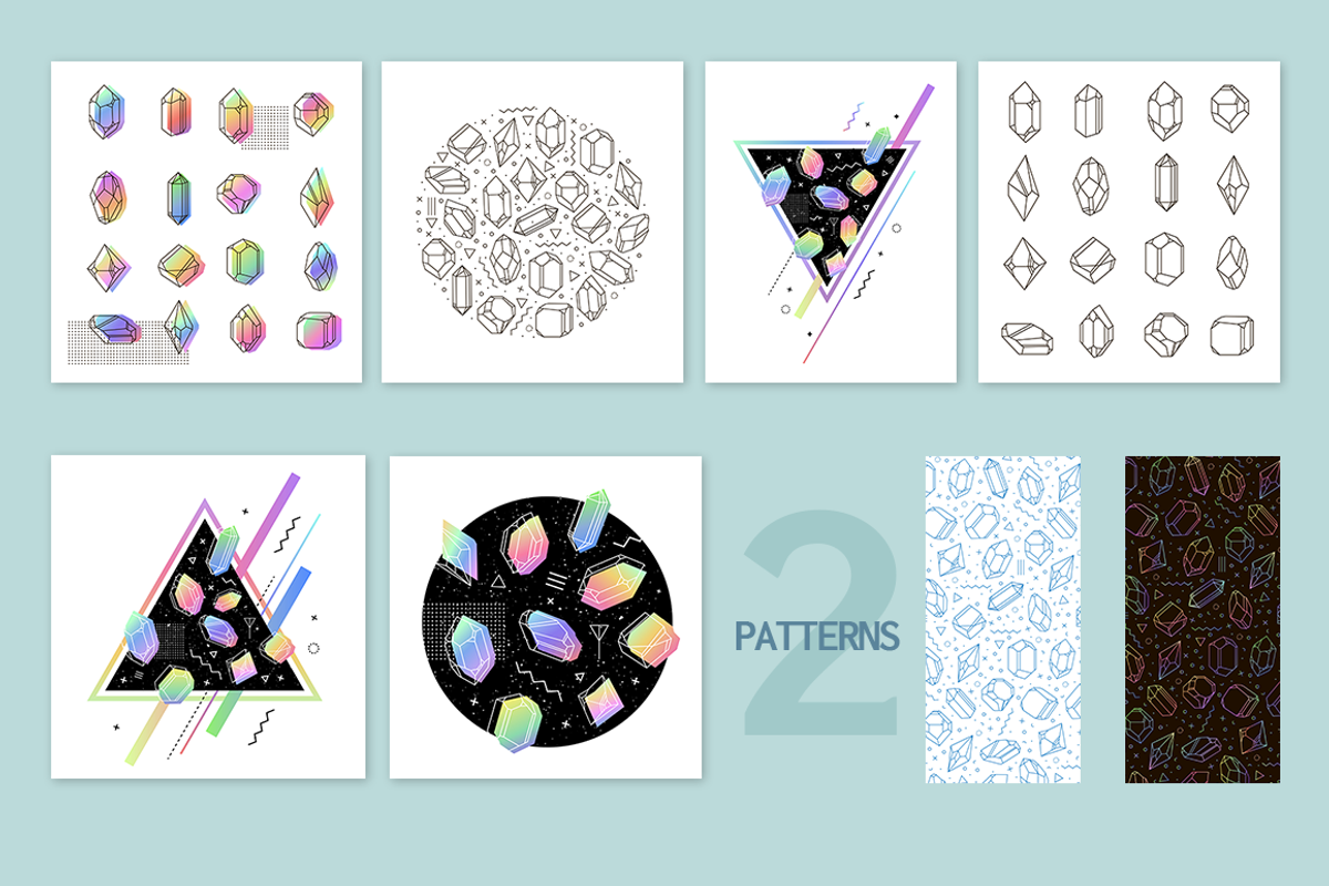 Retro Set Space Crystals, a Decorative Illustration by Fay_Francevna (Photo 2 of 3)