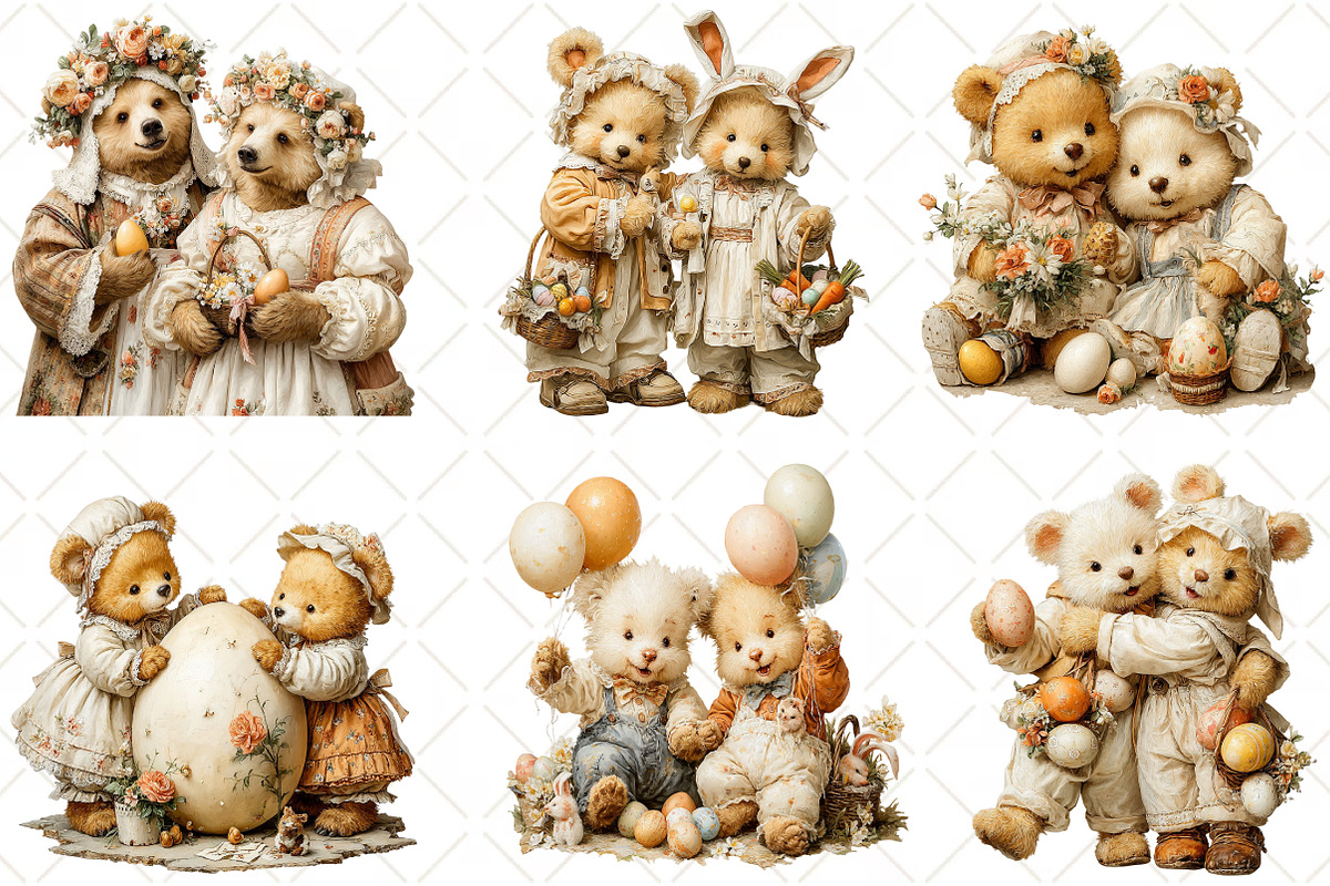 Whimsical Easter Bear Couple Clipart, an Illustration by Black Bird Studio (Photo 2 of 6)