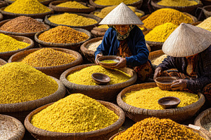 Grain workers sorting baskets, a Photo by Beautiful things