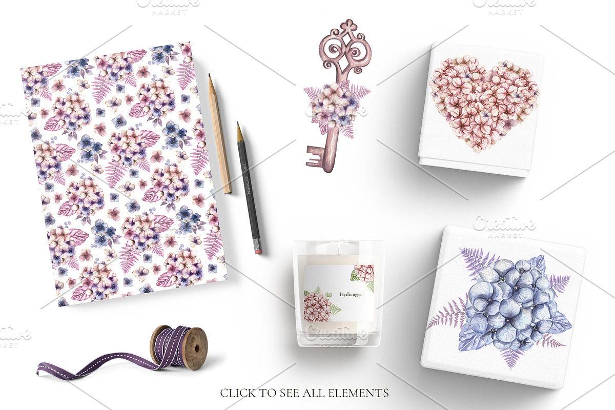 Watercolor Hydrangea Collection, a Decorative Illustration by MayaNavits (Photo 3 of 13)