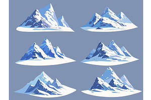 Set of cartoon snowy mountains, an Illustration by LadadikArt