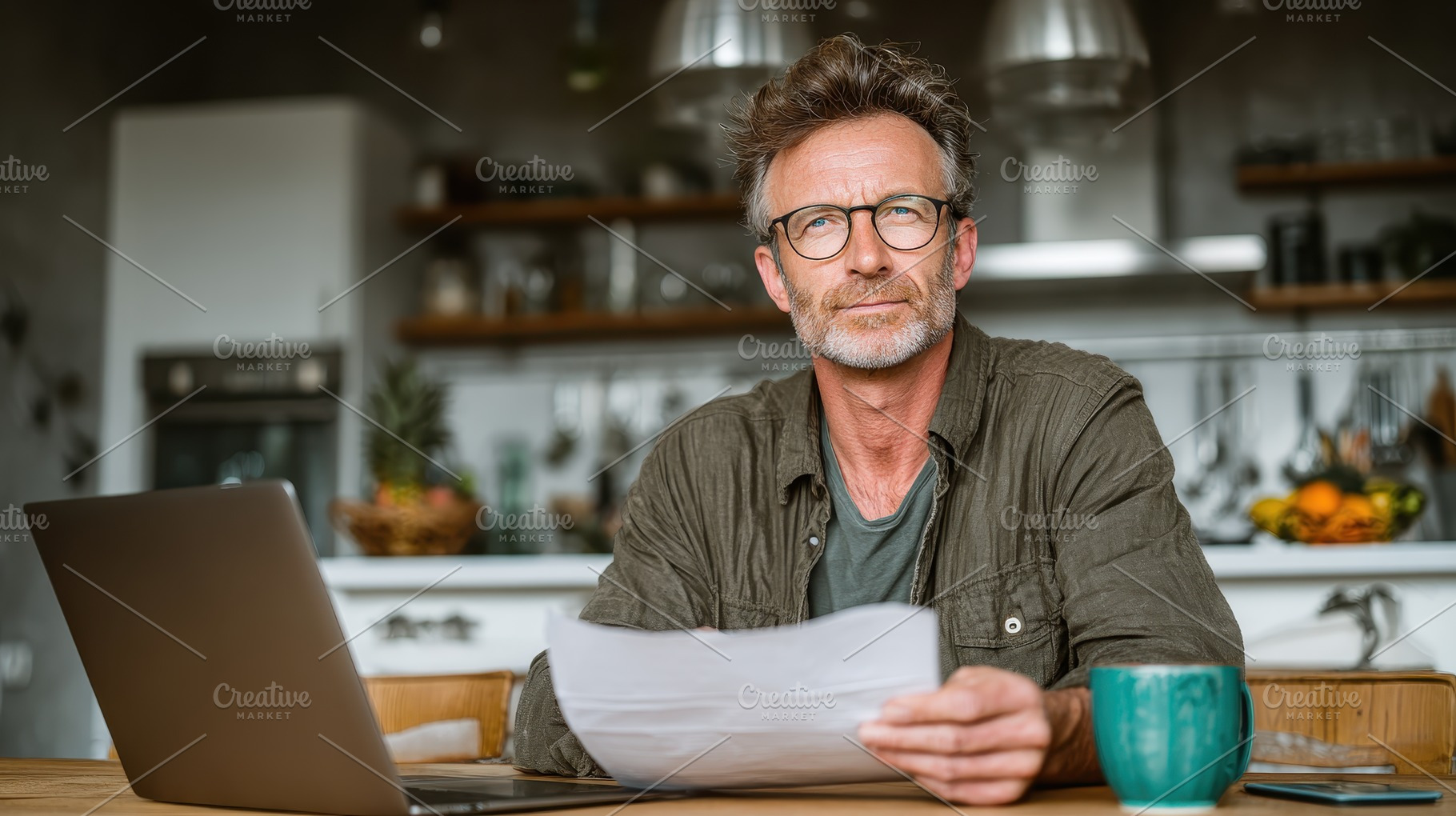 Man reviewing documents at home offi, a Photo by Pixeness Studio