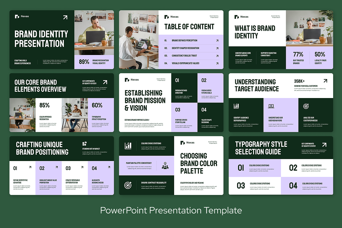 Green Purple Brand Identity, a Presentation Template by Sixtemp (Photo 2 of 3)