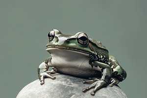 Green frog with glossy skin sits, an Animal Photo by MistyDay