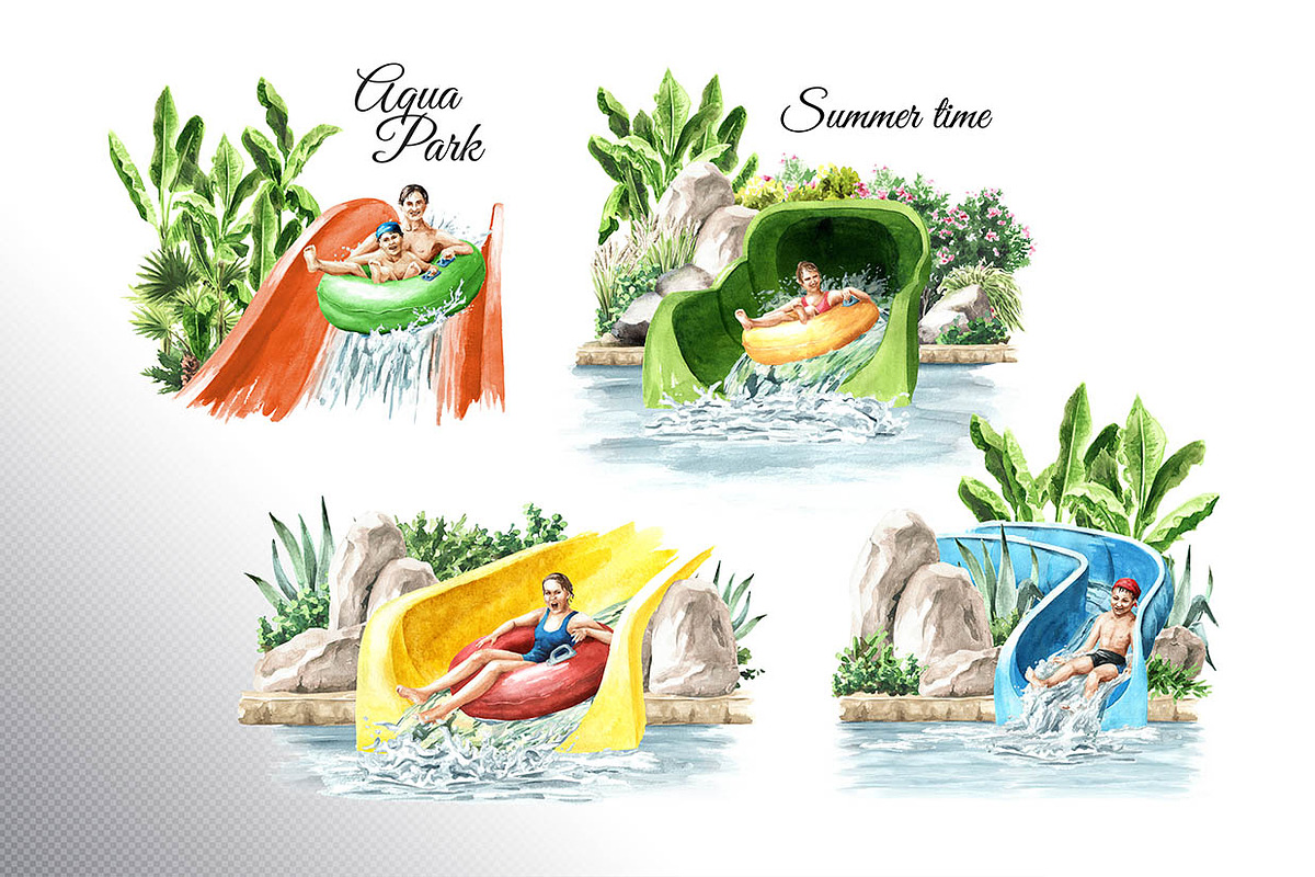 Water Park. Watercolor collection, a Person Illustration by Daria Ustiugova (Photo 8 of 14)