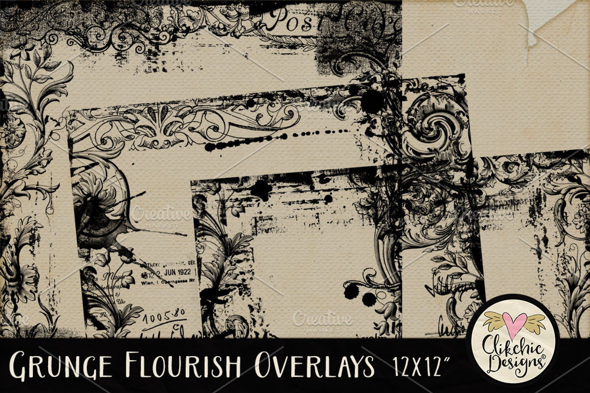 Grunge Flourish Overlays preview 2