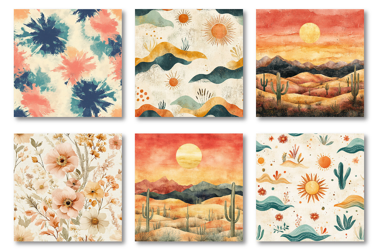 Summer Boho Digital Paper, an Illustration by SinaCreation (Photo 3 of 4)