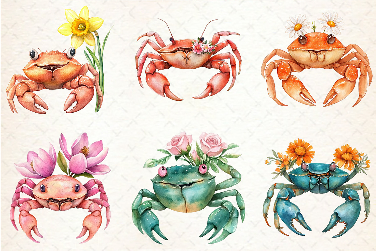 Cute Floral Crab Clipart, an Illustration by Rose Art (Photo 4 of 4)