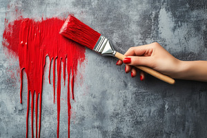 Hand Painting Red Strokes on a Rough Concrete Wall, an Abstract Photo by Natalia Klenova's Shop