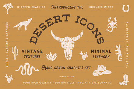 Desert Icons Hand Drawn Graphics Set, a Solid Icon by BirDIY Design