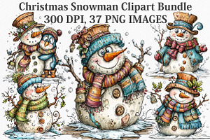 Christmas Snowman Clipart Bundle, an Illustration by Canvas Craft