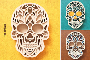 Sugar Skull 3D Layered SVG Cut File